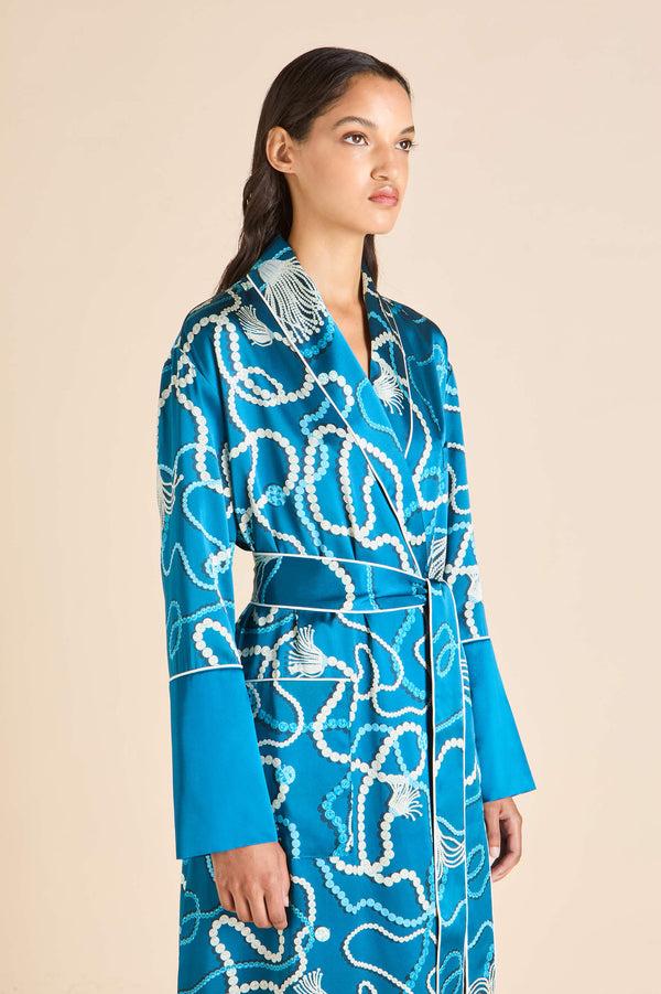 Olivia Von Halle Capability Periwinkle Blue Jewel Robe In Silk Satin Blue