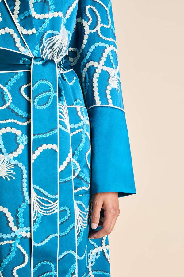 Olivia Von Halle Capability Periwinkle Blue Jewel Robe In Silk Satin Blue