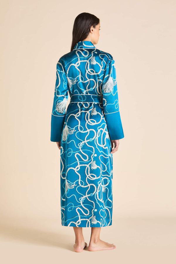 Olivia Von Halle Capability Periwinkle Blue Jewel Robe In Silk Satin Blue