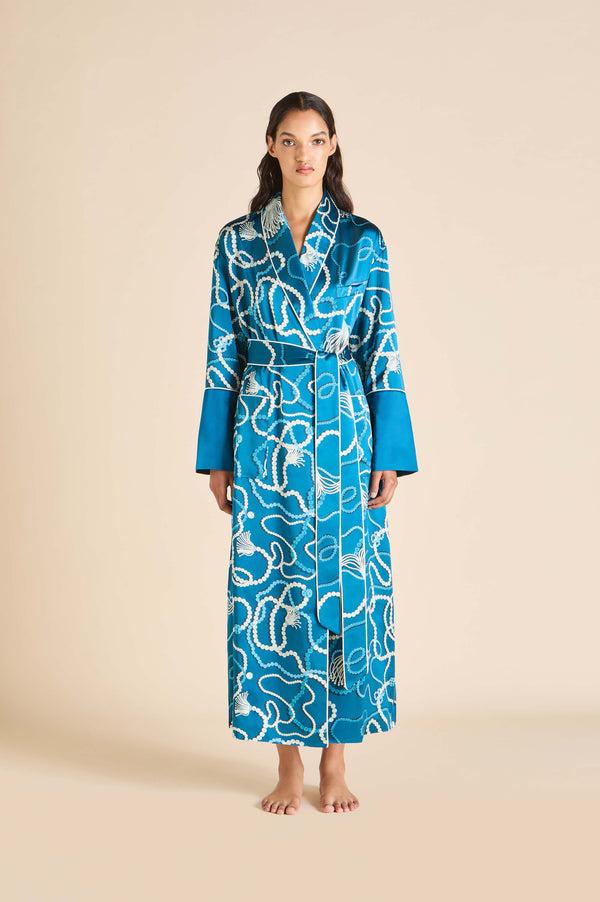 olivia von halle Capability Periwinkle Blue Jewel Robe in Silk Satin Blue