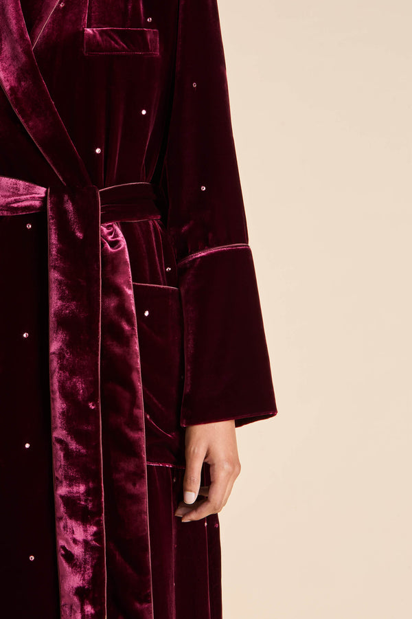 Olivia Von Halle Capability Ritzy Red Crystal Robe In Silk Velvet Red