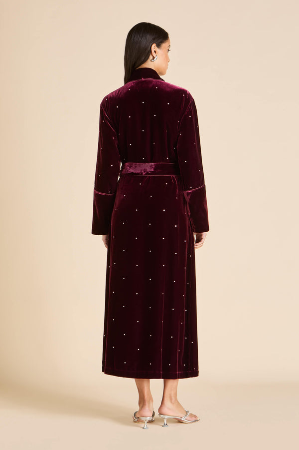 Olivia Von Halle Capability Ritzy Red Crystal Robe In Silk Velvet Red
