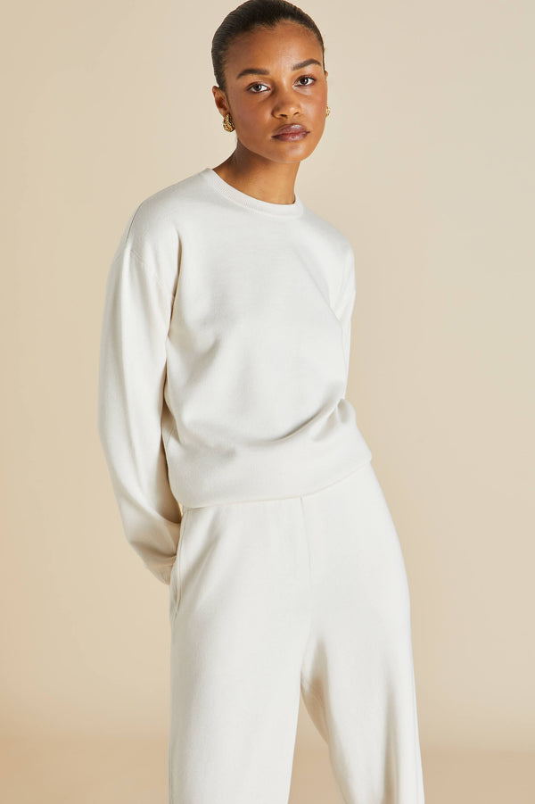 Olivia Von Halle Carmel Alaska Ivory Tracksuit In Silk-Cashmere Ivory