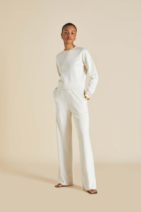 olivia von halle Carmel Alaska Ivory Tracksuit in Silk-Cashmere Ivory