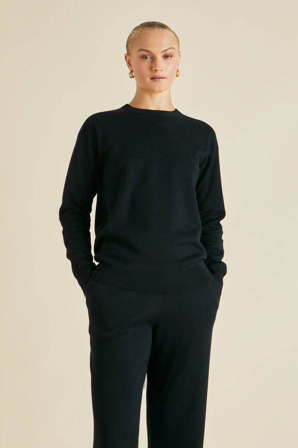 Olivia Von Halle Carmel Berlin Black Tracksuit In Silk-Cashmere Black
