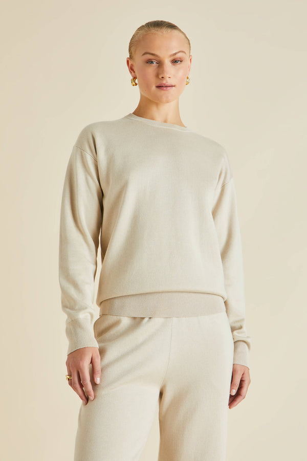 Olivia Von Halle Carmel Kasbah Cream Tracksuit In Silk-Cashmere Cream