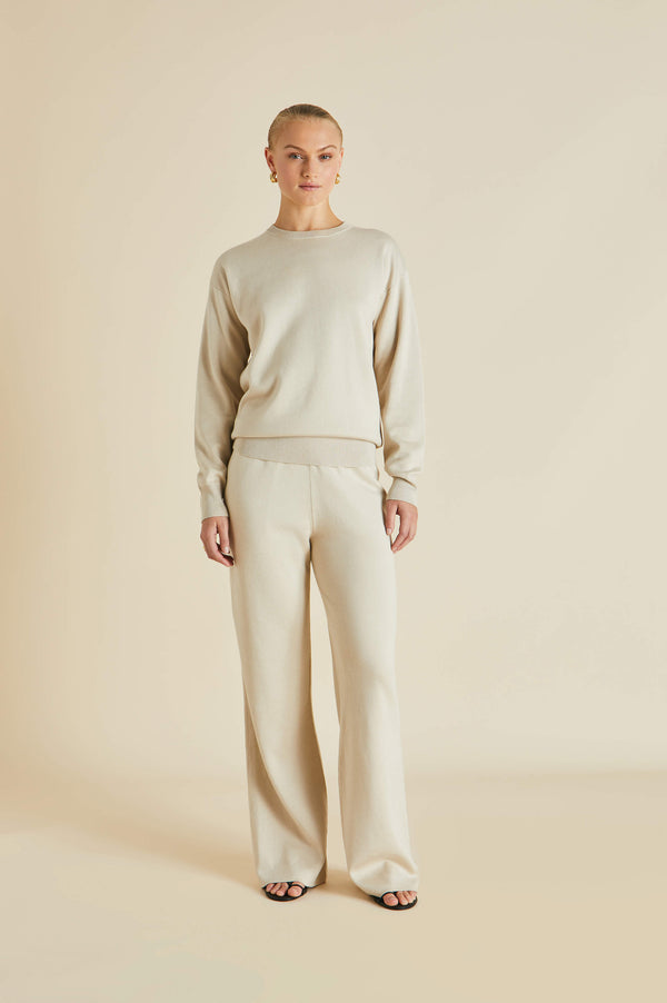 olivia von halle Carmel Kasbah Cream Tracksuit in Silk-Cashmere Cream