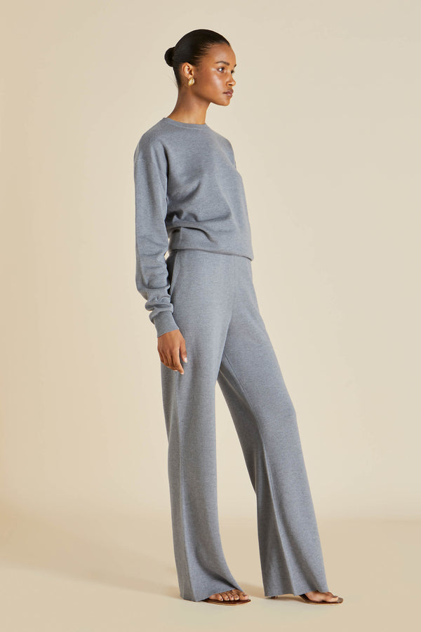 Olivia Von Halle Carmel London Grey Tracksuit In Silk-Cashmere Gray
