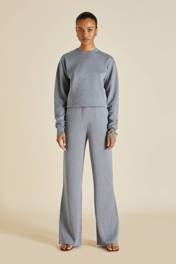 Olivia Von Halle Carmel London Grey Tracksuit In Silk-Cashmere Gray
