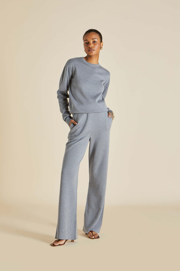 olivia von halle Carmel London Grey Tracksuit in Silk-Cashmere Gray