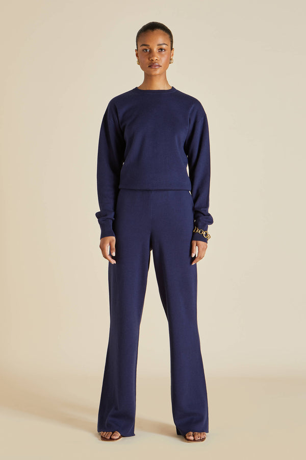Olivia Von Halle Carmel Paris Tracksuit In Silk-Cashmere Navy