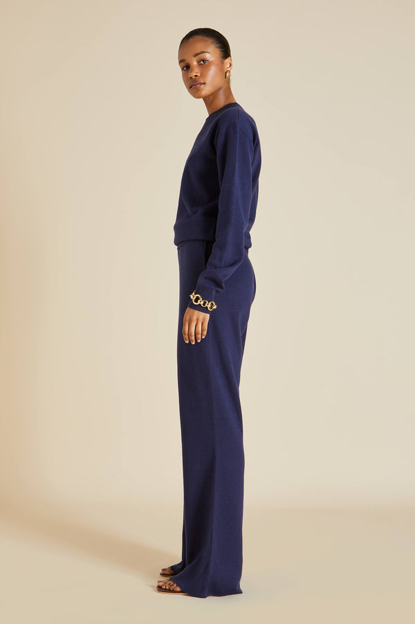 Olivia Von Halle Carmel Paris Tracksuit In Silk-Cashmere Navy