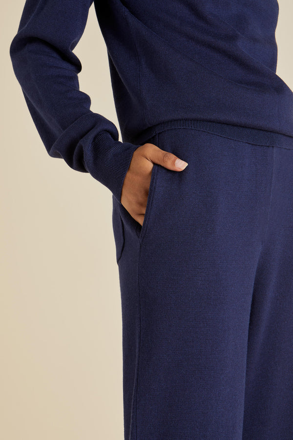 Olivia Von Halle Carmel Paris Tracksuit In Silk-Cashmere Navy