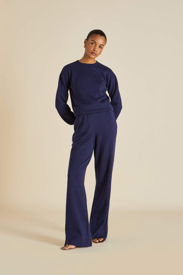 olivia von halle Carmel Paris Tracksuit in Silk-Cashmere Navy