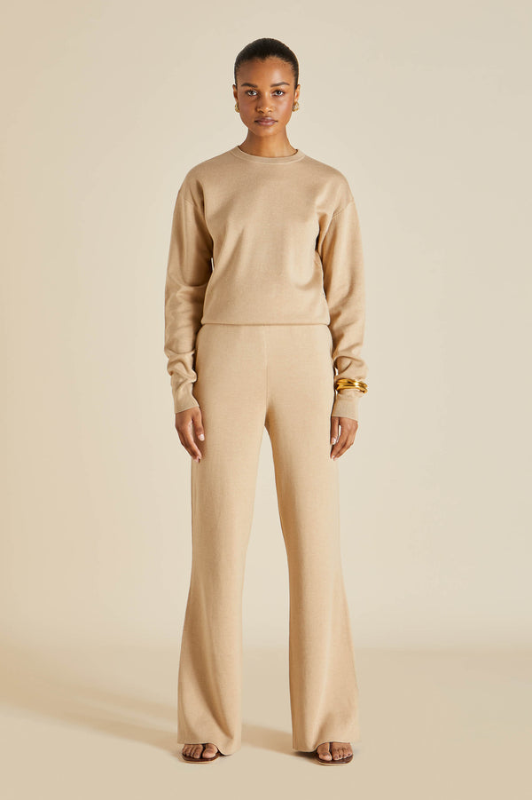 Olivia Von Halle Carmel Shanghai Beige Tracksuit In Silk-Cashmere Beige