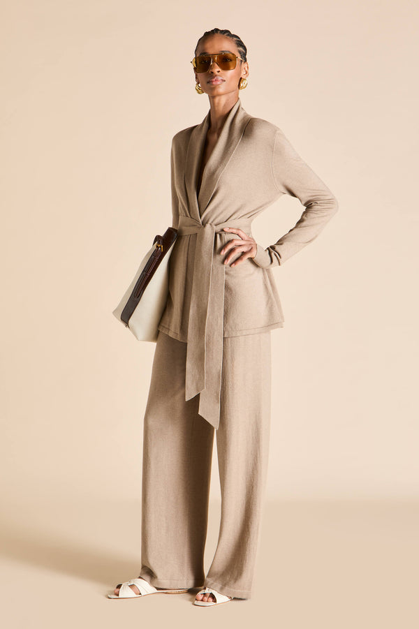 Olivia Von Halle Caro Dallas Beige Tracksuit In Silk-Cashmere Beige