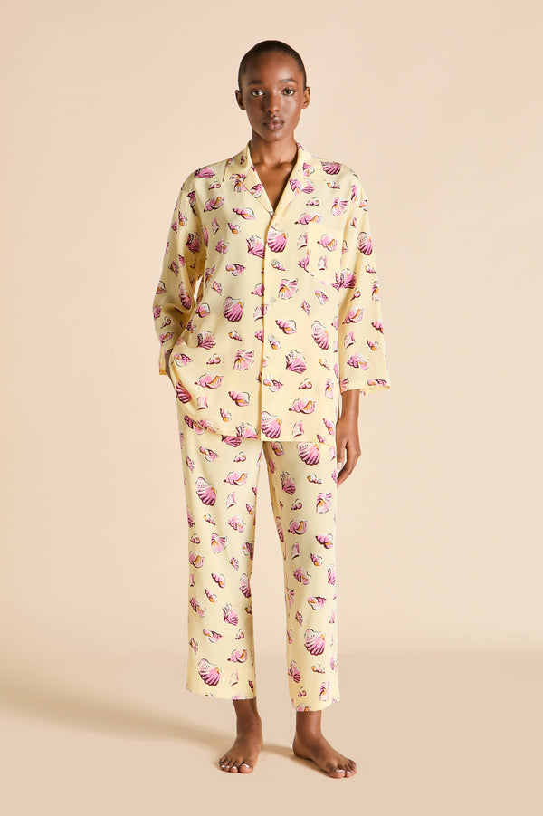 Olivia Von Halle Casablanca Junonia Yellow Seashell Pajamas In Silk Crêpe De Chine Yellow