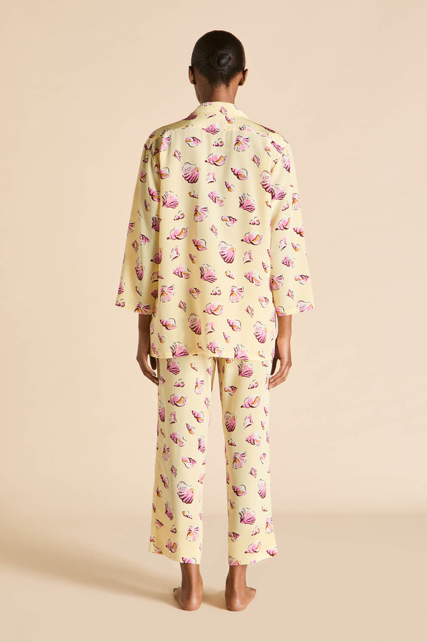 Olivia Von Halle Casablanca Junonia Yellow Seashell Pajamas In Silk Crêpe De Chine Yellow