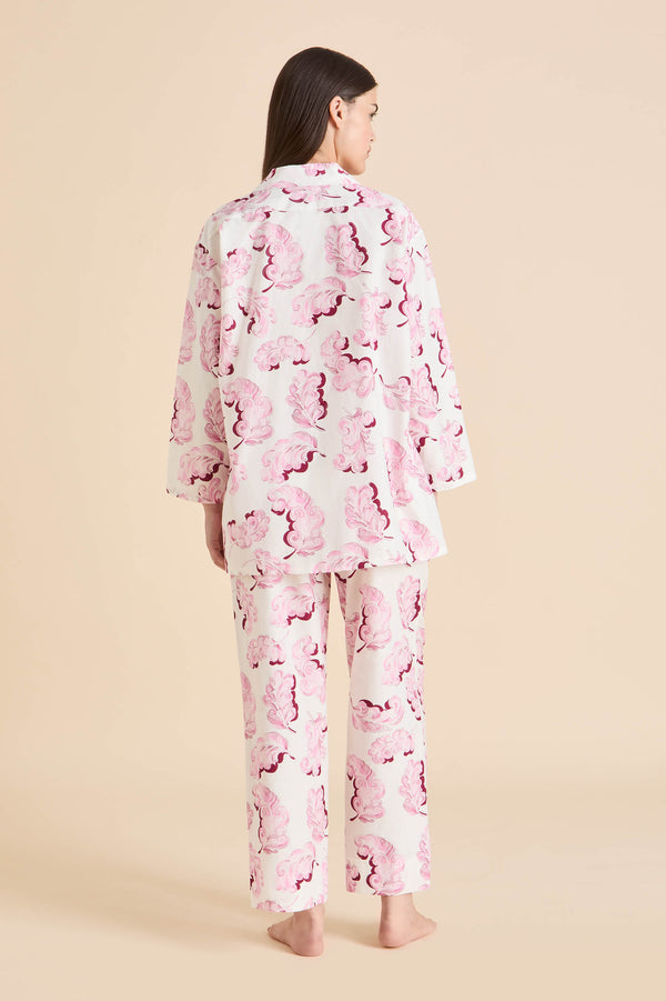 Olivia Von Halle Casablanca Plume Pink Feather Pajamas In Cotton-Silk Pink