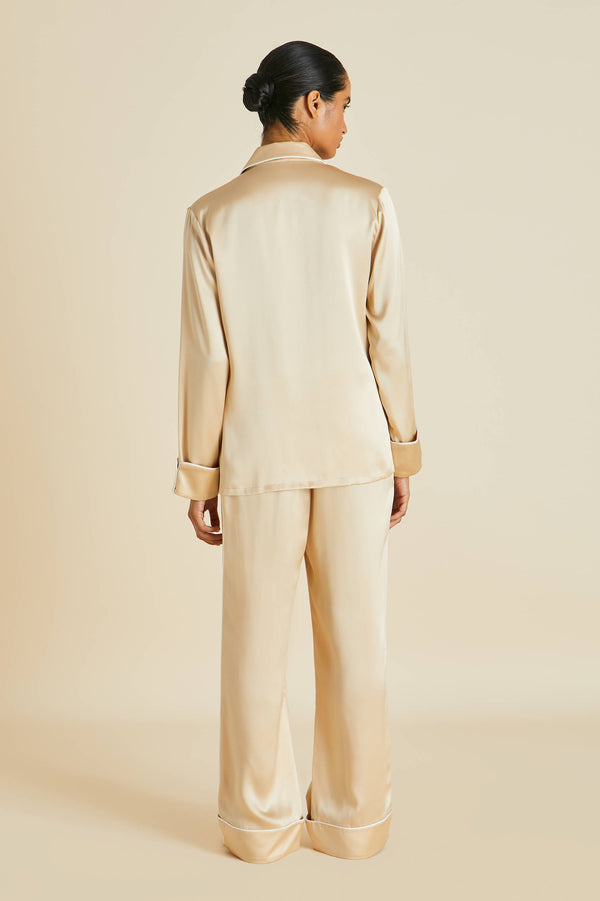 Olivia Von Halle Coco Caramel Pajamas In Silk Satin Caramel