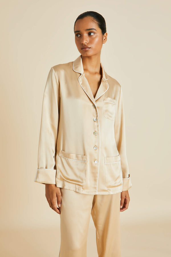 Olivia Von Halle Coco Caramel Pajamas In Silk Satin Caramel