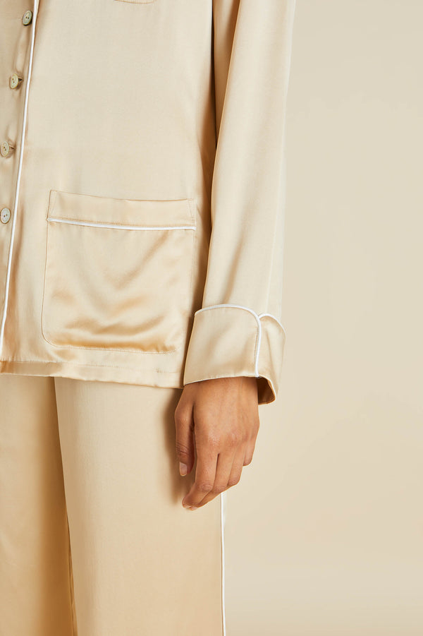 Olivia Von Halle Coco Caramel Pajamas In Silk Satin Caramel