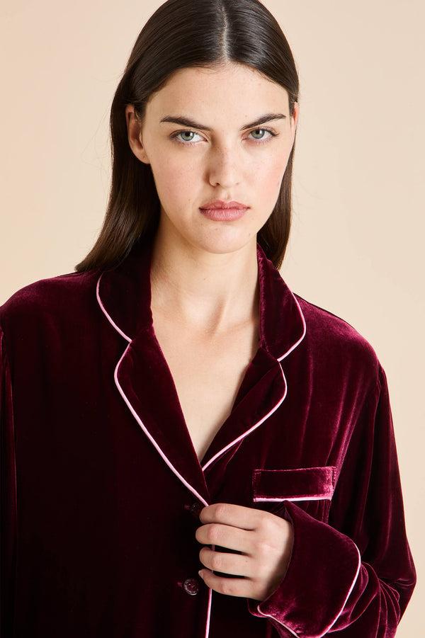 Olivia Von Halle Coco Claret Red Pajamas In Silk Velvet Claret