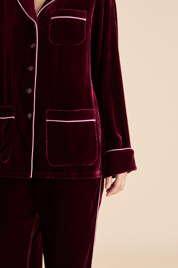 Olivia Von Halle Coco Claret Red Pajamas In Silk Velvet Claret