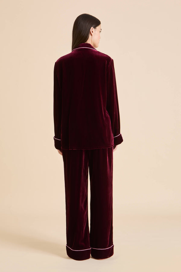 Olivia Von Halle Coco Claret Red Pajamas In Silk Velvet Claret