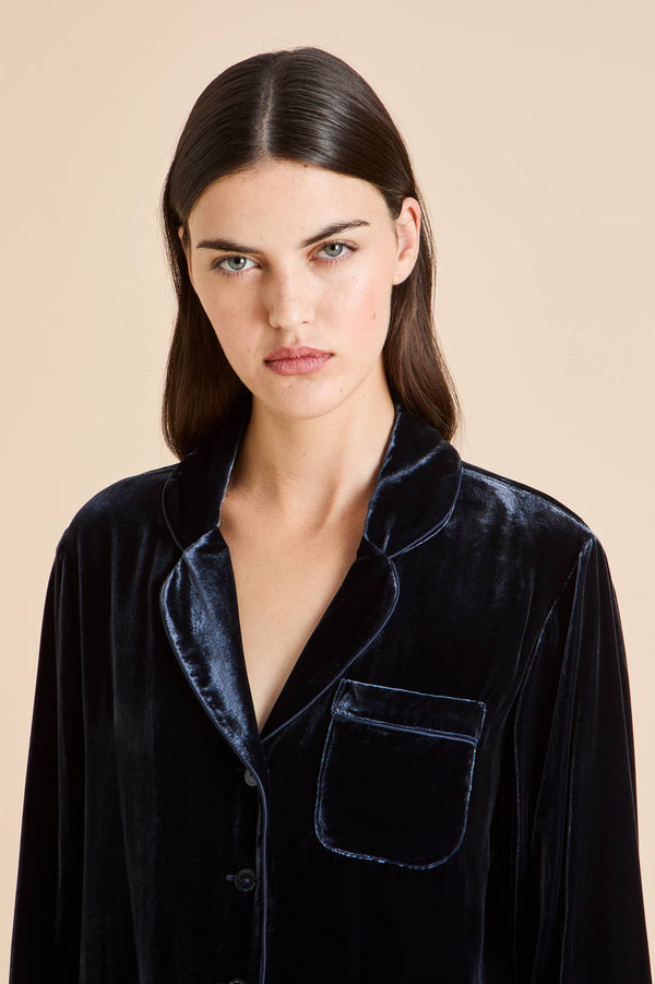 Olivia Von Halle Coco Eclipse Navy Pajamas In Silk Velvet Navy
