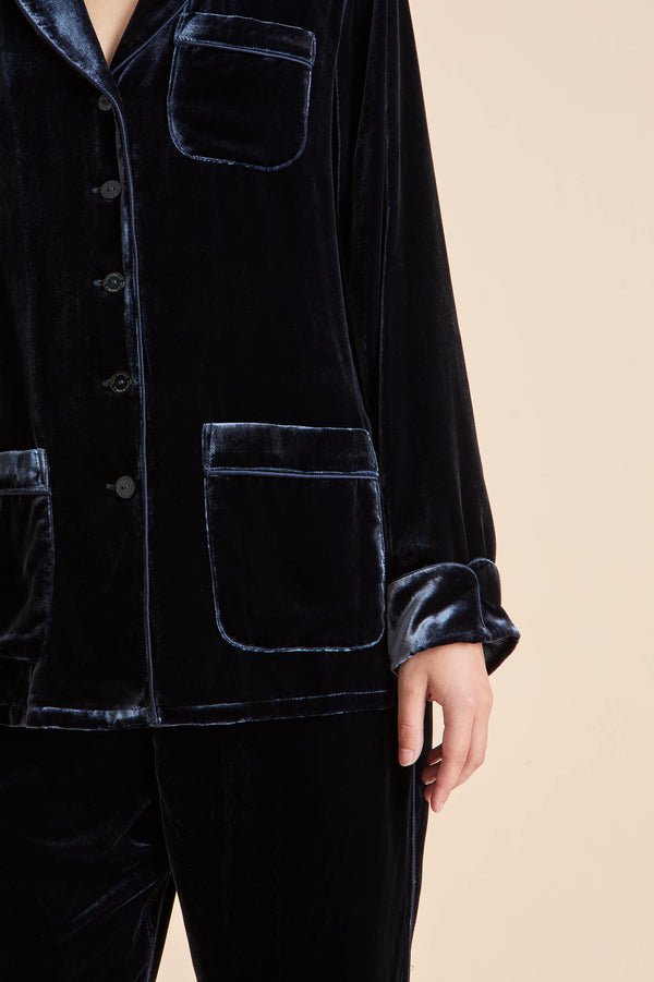 Olivia Von Halle Coco Eclipse Navy Pajamas In Silk Velvet Navy