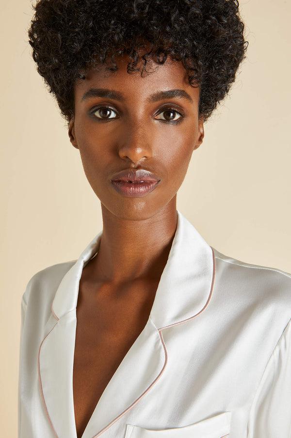 Olivia Von Halle Coco Ivory Oyster Pajamas In Silk Satin Ivory