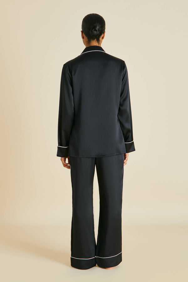 Olivia Von Halle Coco Jet Black Pajamas In Silk Satin Black