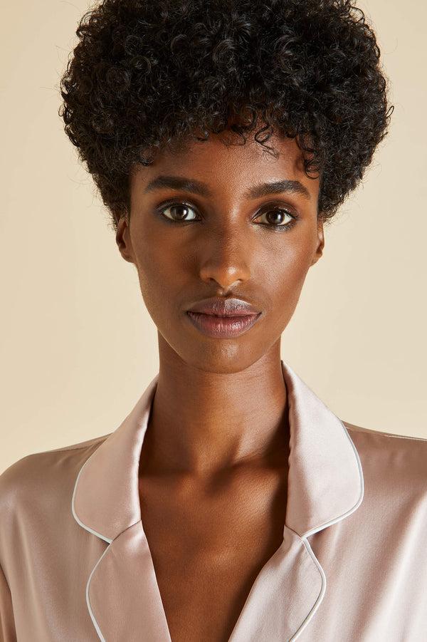 Olivia Von Halle Coco Oyster Ivory Pajamas In Silk Satin Oyster