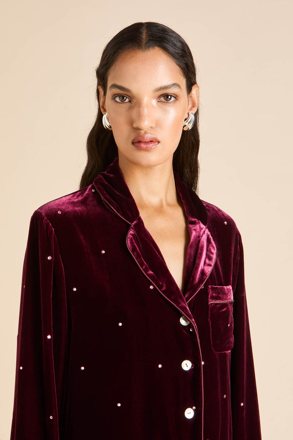 Olivia Von Halle Coco Ritzy Red Crystal Pajamas In Silk Velvet Red