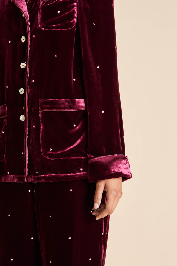 Olivia Von Halle Coco Ritzy Red Crystal Pajamas In Silk Velvet Red
