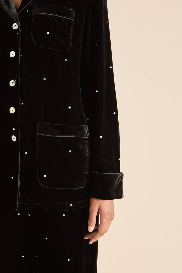 Olivia Von Halle Coco Teese Black Crystal Pajamas In Silk Velvet Black