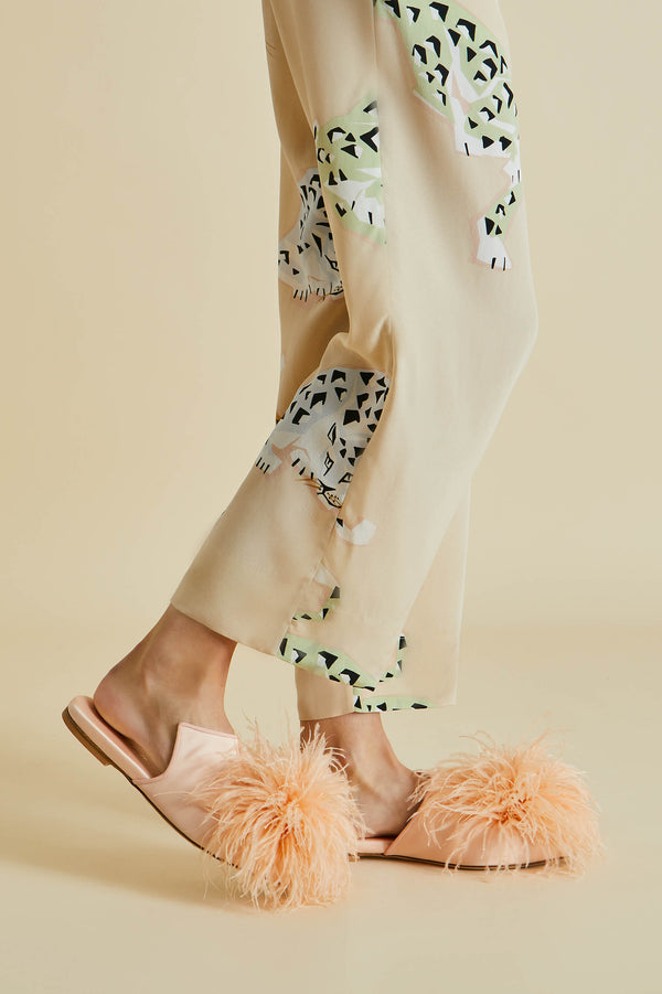 Olivia Von Halle Contessa Minnie Orange Slippers In Silk Feather