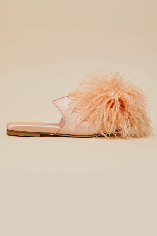 olivia von halle Contessa Minnie Orange Slippers in Silk Feather