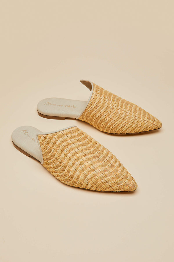 Olivia Von Halle Contessa Roscoe Beige Slippers In Raffia