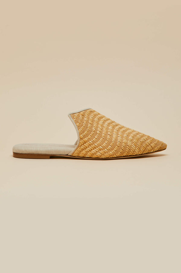 olivia von halle Contessa Roscoe Beige Slippers in Raffia