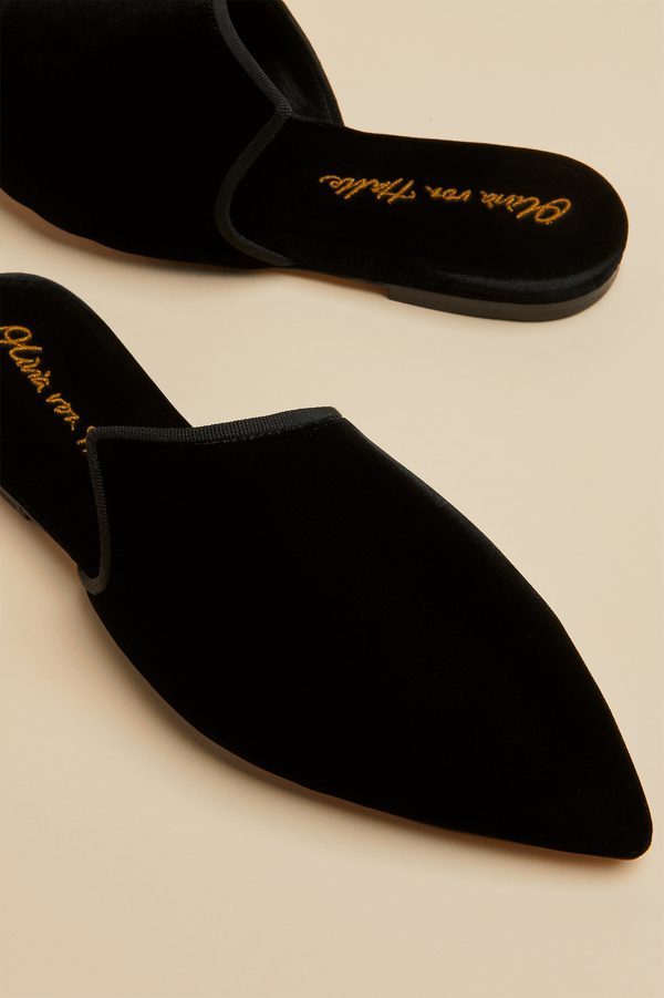 Olivia Von Halle Contessa Verona Black Slippers In Velvet