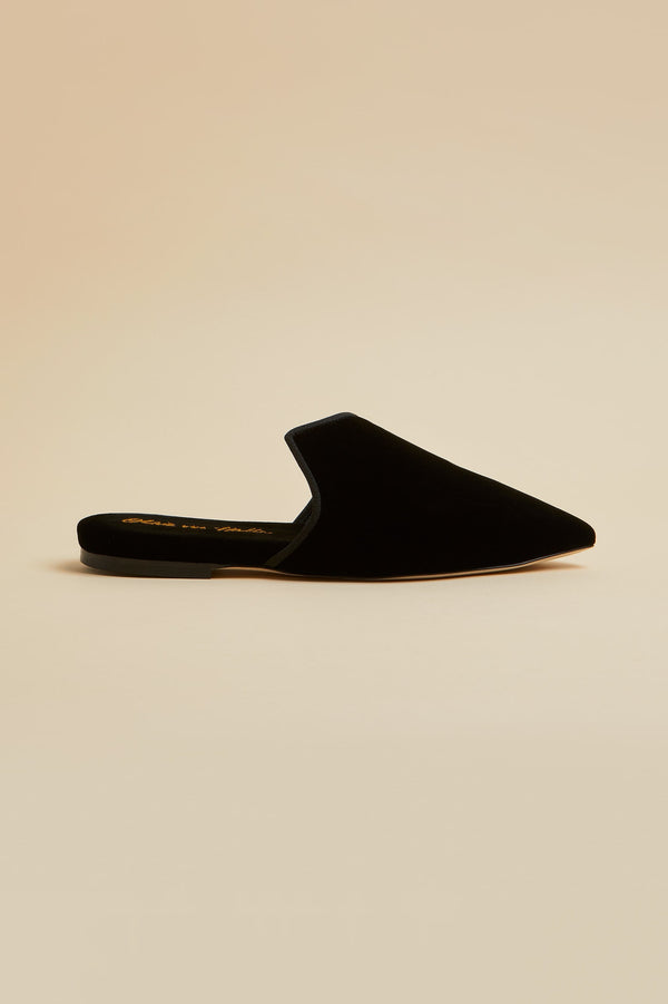 olivia von halle Contessa Verona Black Slippers in Velvet