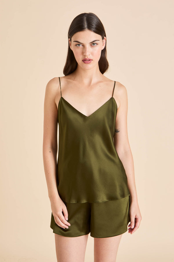 Olivia Von Halle Elle Ivy Green Camisole Set In Silk Satin Green