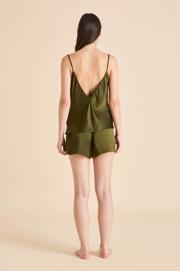 Olivia Von Halle Elle Ivy Green Camisole Set In Silk Satin Green