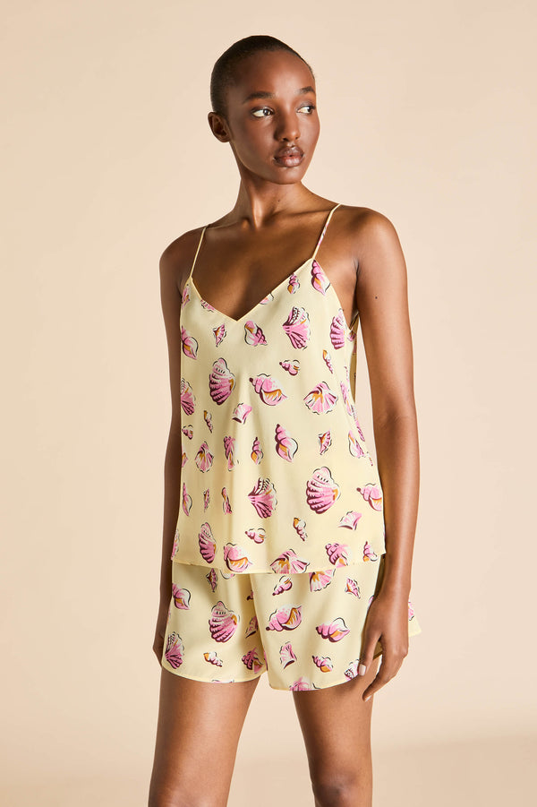 Olivia Von Halle Elle Junonia Yellow Seashell Camisole Set In Silk Crêpe De Chine Yellow