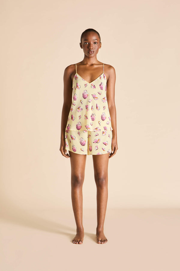 olivia von halle Elle Junonia Yellow Seashell Camisole Set in Silk Crêpe de Chine Yellow