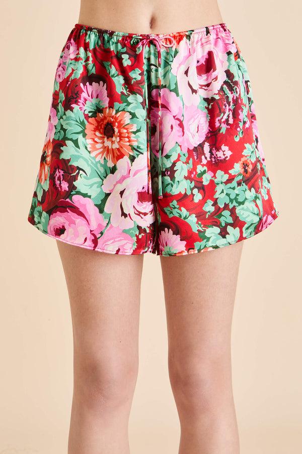 Olivia Von Halle Elle Moulin Red Floral Camisole Set In Silk Satin Red