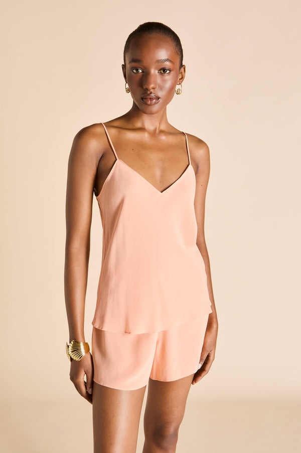 Olivia Von Halle Elle Tangerine Camisole Set In Silk Crêpe De Chine Orange