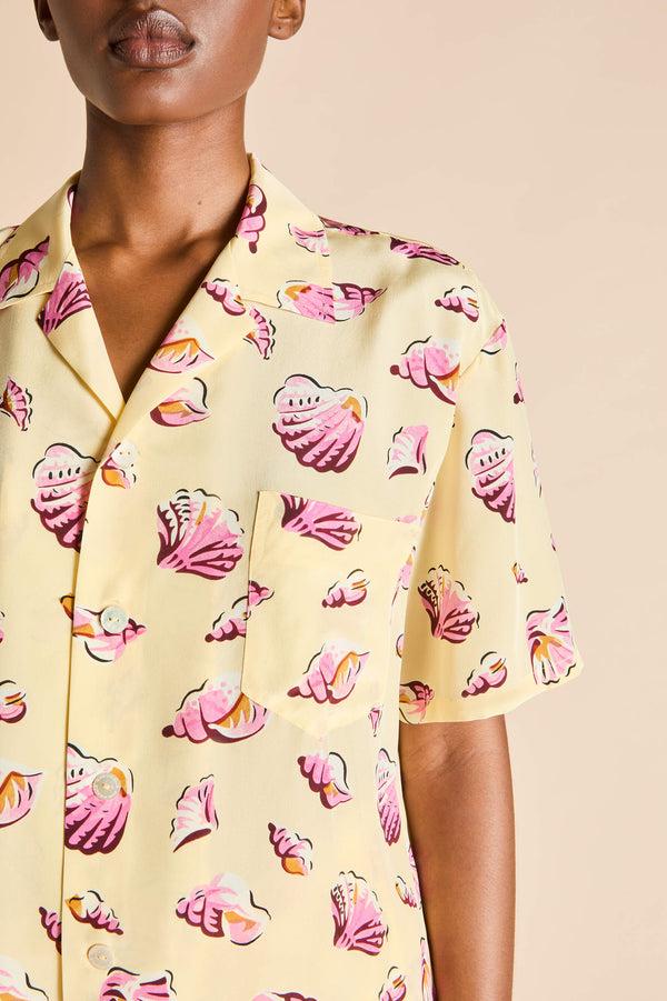 Olivia Von Halle Emeli Junonia Yellow Seashell Pajamas In Silk Crêpe De Chine Yellow